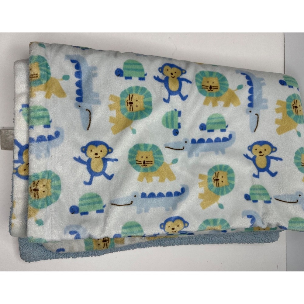 Luvable Friends Baby Blanket Lion Monkey Alligator turtle  Thick Chamois Blue